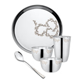 FnS Motif Laser Design Stainless Steel 5 pcs Dinner Thali Set